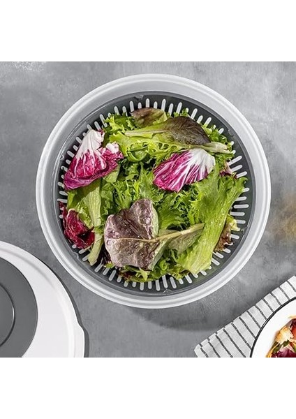 Pratik Salata Kurutucu, Sebze Yeşillik Marul Yıkama ve Kurutma Kabı Leğen Şeklinde Çevirmeli (Beyaz-Gri) fırsatları
