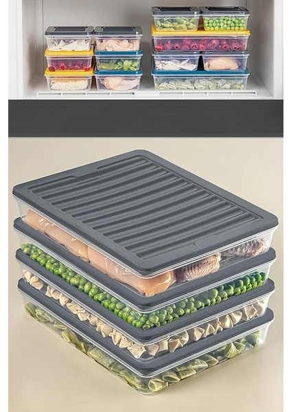 Home 4 Adet Buzdolabı Organizeri, Buzdolabı Için Çok Amaçlı Saklama Kabı, Fresh Box, Şeffaf ve Ayarlanabilir, Gıdaları Taze Tutma Özelliği, Mutfak Düzenleyici (2400 Ml)