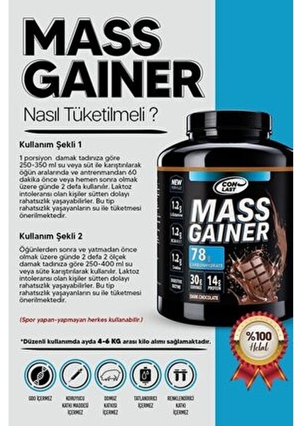 Mass Gainer Çikolata Aromalı Yüksek Karbonhidrat 900 gr Türkiye Menşeli indirimleri