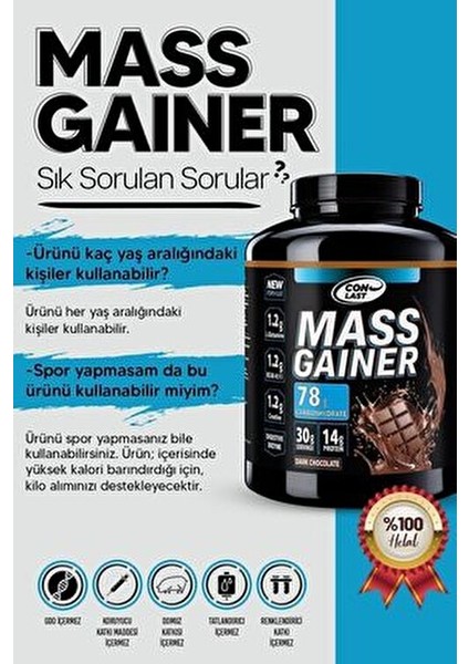 Mass Gainer Çikolata Aromalı Yüksek Karbonhidrat 900 gr Türkiye Menşeli