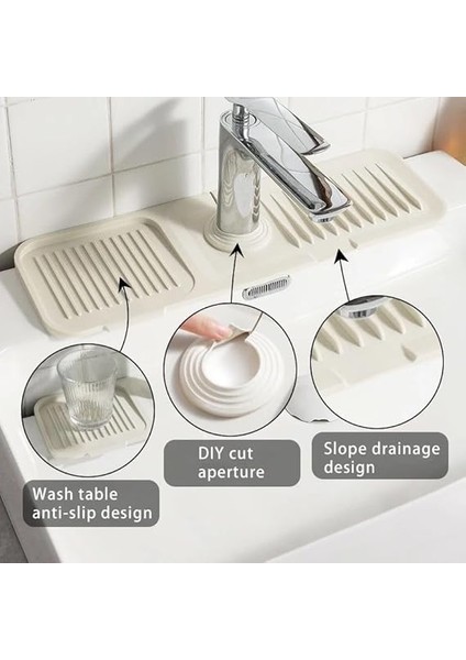 Home Musluk Matı, Eviye Matı,elastik Musluk Matı Su Tutucu Düzenleyici Kaydırmaz Taban Organizer Mutfak Banyo Lavabo,musluk Matı Silikon (Beyaz) indirimleri