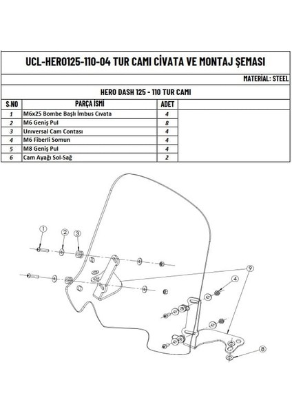 Hero Dash 125-110 Uyumlu Füme Tur Camı fiyatları