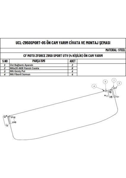 Cfmoto Z Force 950 Utv (4 Kişilik) Uyumlu Ön Yarım Cam fiyatları