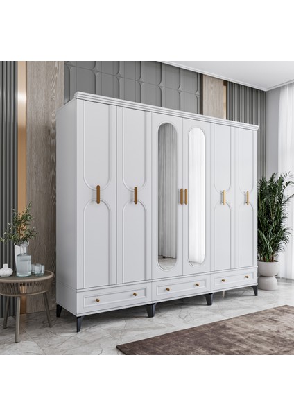 Loren 6 Kapaklı Çekmeceli Gardırop Tamamı Mdf (Beyaz) fiyatları