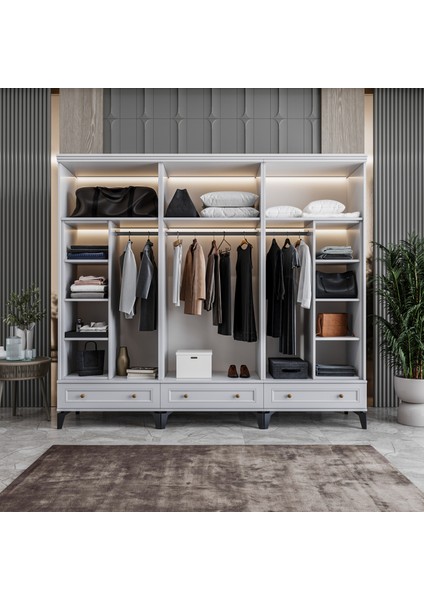 Loren 6 Kapaklı Çekmeceli Gardırop Tamamı Mdf (Beyaz) modelleri