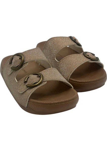 Zenne 11501 Günlük Terlik Beyaz Simli Çift Toka Kutulu Terlik Günlük Terlik