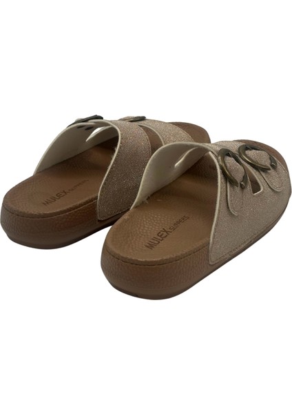 Zenne 11501 Günlük Terlik Beyaz Simli Çift Toka Kutulu Terlik Günlük Terlik fırsatları