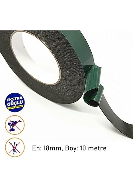 Taraflı Köpük Bant Eva Montaj Bandı 18 mm x 10 Metre, Yeşil/siyah modelleri