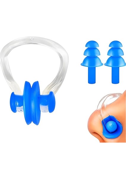 Burun Klipsi ve Kulak Tıkacı Seti – Yumuşak Silikon, Su Geçirmez, Havuz ve Deniz Için, Yetişkin ve Çocuklar Için