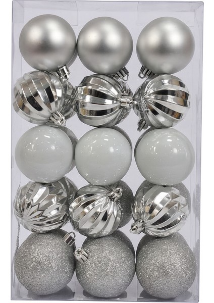 30 Adet Lüx Yılbaşı Ağacı Süsü Set Ağacı Süslemeleri Topları Topu Parti Asılı Top Yılbaşı Süsleri Parlak Gri