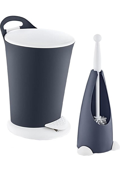 Penguen Pedallı Çöp Kovası ve Klozet Fırçası Set Antrasit fiyatları