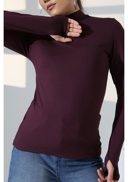 Kadın Parmak Detaylı Body 21756 Mürdüm