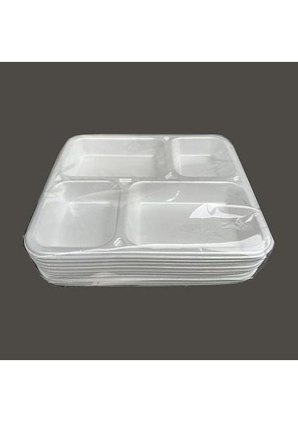 Tek Kullanımlık Köpük 4 Bölmeli Tabldot Köpük Tabak - 26.5X30 Cm. - 10 Adetlik 3 Paket modelleri