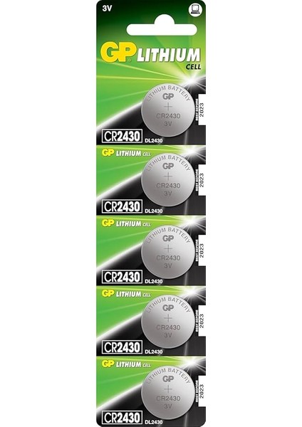 Batteries CR2430 2430 Boy Lityum Düğme Pil, 3 Volt, 5'li Kart