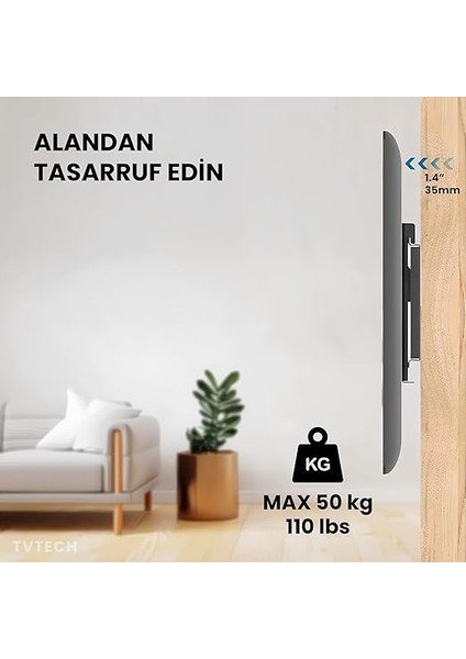TV-4065 Televizyon Duvar Askı Aparatı, 40"-65" Inç (102-165CM) Vesa 400X400-600X400-600X500 Max 50KG/110LBS-KILITLI Sistem-Sarsılmaz-Depreme Karşı-Çocuk Kilitli - Kavisli/curved Uyumlu fiyatları