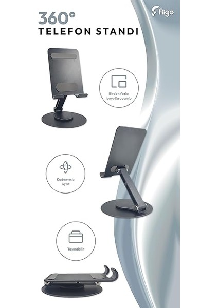 Telefon Standı Katlanabilir Çok Fonksiyonlu 360 Derece Dönebilen Metal Gray fiyatları
