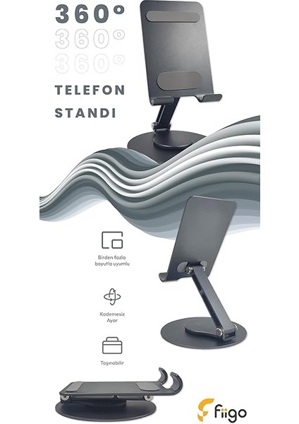 Telefon Standı Katlanabilir Çok Fonksiyonlu 360 Derece Dönebilen Metal Gray fırsatları