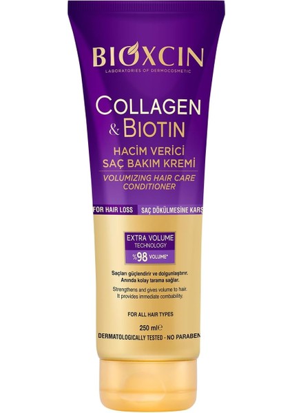Collagen & Biotin Hacim Veren Saç Bakım Kremi 250 ml – Ince Telli ve Hacimsiz Saçlar Için Dolgunlaştırıcı ve Nemlendirici Bakım