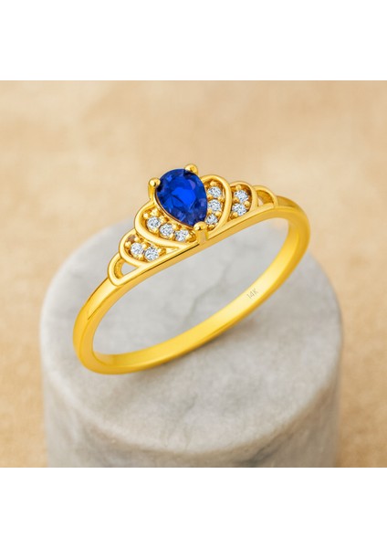 14 Ayar Altın Prenses Tacı Safir Yüzük fiyatları