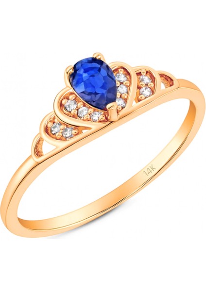 14 Ayar Altın Prenses Tacı Safir Yüzük indirimleri