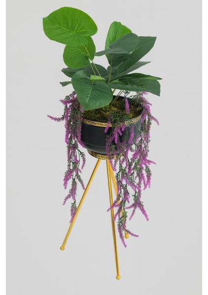 Gold Üç Ayaklı Premium Tropikal Yaprak Aranjmanı