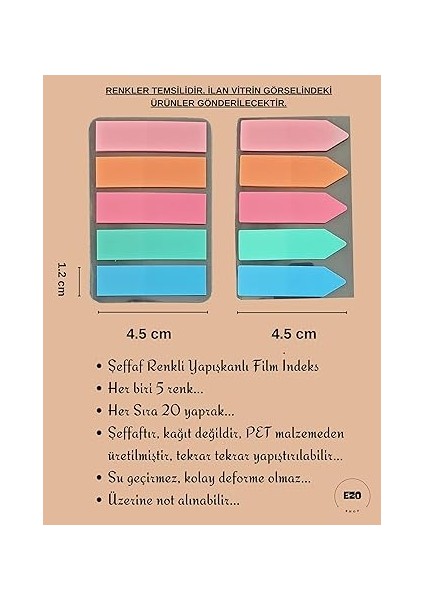 Sticky Notes Şeffaf Renkli Yapışkan Not Kağıtları Film Indeks (Renk 4) fiyatları