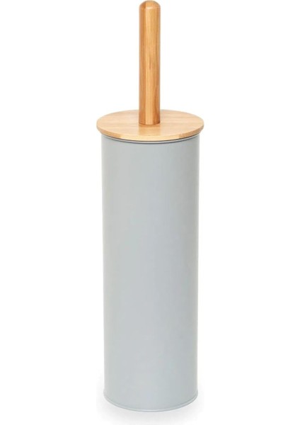 Home Ayaklı Tuvalet Fırçası – Paslanmaz Çelik Gövde, Doğal Bambu Sap ve Kapak, Hijyenik ve Şık Wc Klozet Fırçası, Zemin Standlı Dayanıklı Tuvalet Fırçası (Gri)