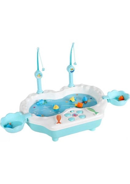 Mavi Renk Suda Yüzen Müzikli Pilli Havuzlu Balık Yakalama Oyunu