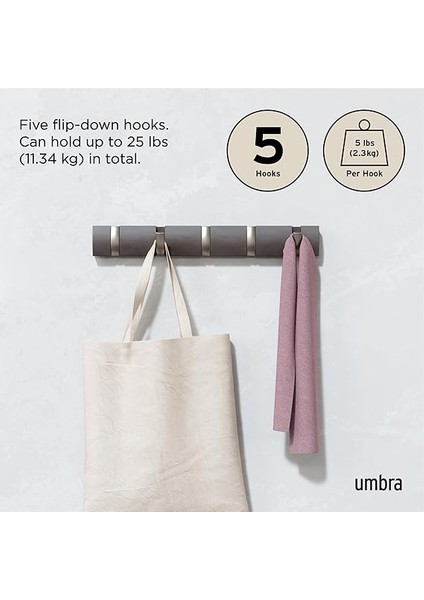 Flip 5 Puan Askısı, Modern, Sade ve Yerden Tasarruf Sağlayan Kayıtlar Sunar, Ceketler, Manto, Şallar, El Çantaları ve Daha Fazlası Için 5 Hareketli Kancalı, Ahşap/nikel indirimleri