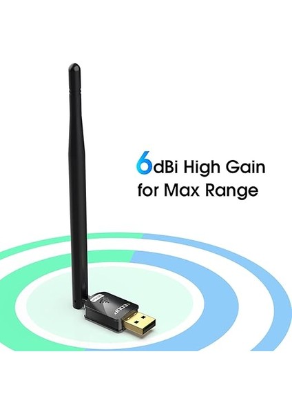 Pc Için USB Wifi Adaptörü, Masaüstü Dongle High Gain 6dbi Anten Desteği, Masaüstü Dizüstü Bilgisayar Desteği, Windows 10/8/7/xp/vista, Mac 10.6-10.11 ile Uyumlu modelleri