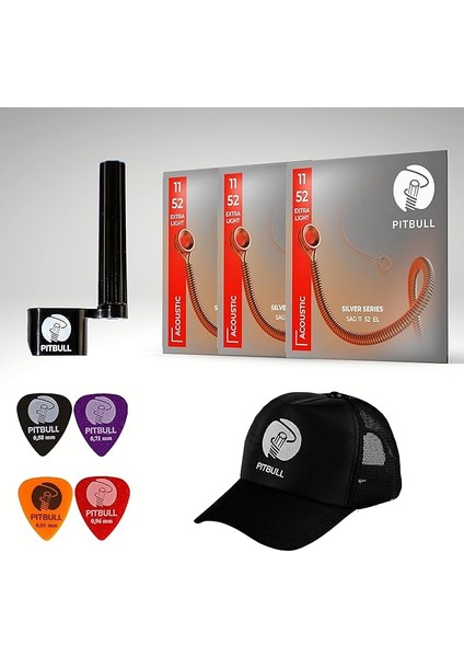 Silver Seri Akustik Gitar Teli Sag 11-52 El 3'lü Set + Şapka, Tel Sihirbazı, Pena Hediyeli Sag 11-52 El 3p Ssc
