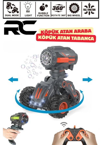 Oyuncak Uzaktan Kumandalı Full Fonksiyon Şarjlı Işıklı Çift Modlu Köpük Atan Tabanca ve Araba 27CM