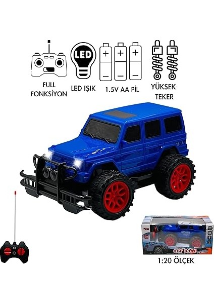 Uzaktan Kumandalı Pilli Full Fonksiyon Işıklı Drift Atabilen Offroad Yüksek Teker Araba Jeep, Kutulu ve Dayanıklı Malzeme (Mavi) fiyatları