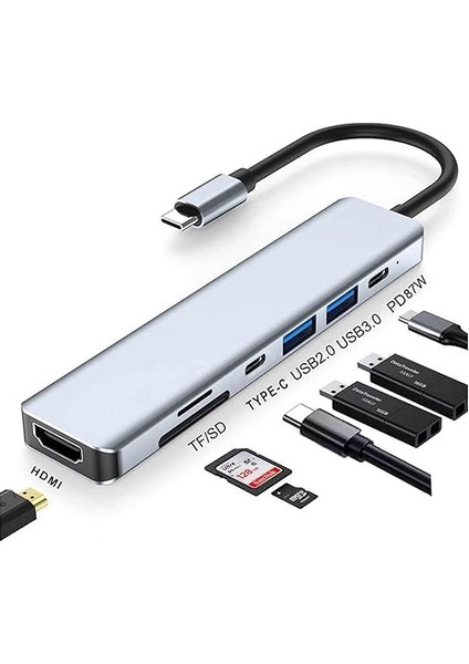 CH-13C Macbook Uyumlu Type-C To 2* USB 3.0 Sd Tf 4K Hd 1080P HDMI Pd Kart Okuyucu Çevirici Hub Adaptör fiyatları
