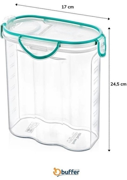 Buffer® Kilitli Kapaklı Contalı Hava,su Sıvı Geçirmez 2,4 Litre Erzak Saklama KABI-SA590
