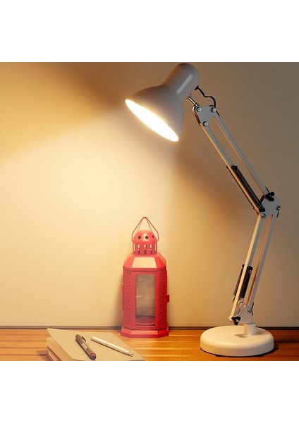 Masa Lambası Akrobat Yaylı Metal 360° Açılı Ayarlanabilir Hareketli Çalışma Masası Lambası (Beyaz)