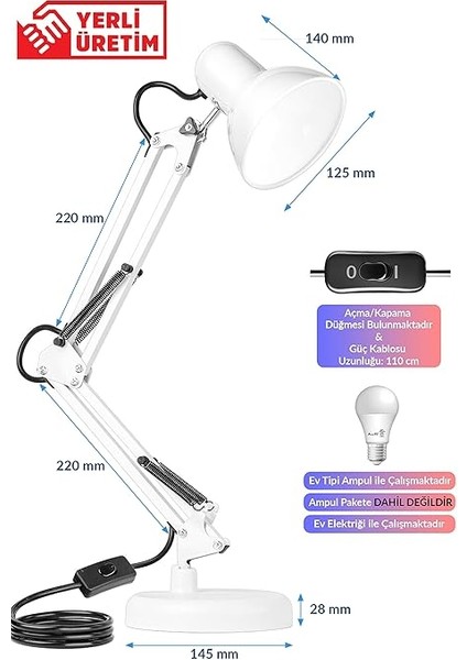 Masa Lambası Akrobat Yaylı Metal 360° Açılı Ayarlanabilir Hareketli Çalışma Masası Lambası (Beyaz) fırsatları