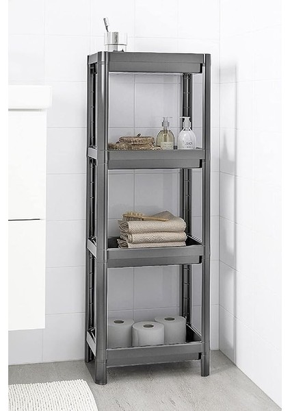 Home 4 Katlı Geçmeli Plastik Banyo ve Mutfak Organizeri, Kolay Montajlı 4 Katlı Raf, Mutfakta ve Banyoda Kullanım Için Ideal, Dayanıklı Depolama Çözümü (Antrasit Gri)
