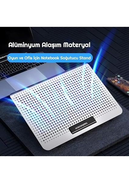 Icecoorel Alimünyum Hız Ayarlı Notebook Soğutucu Ergonomik Stand Alt Başlık : Sessiz Güçlü FAN–12~17INÇ Uyumlu–yedi Seviye Stand–2xusb Hub fiyatları