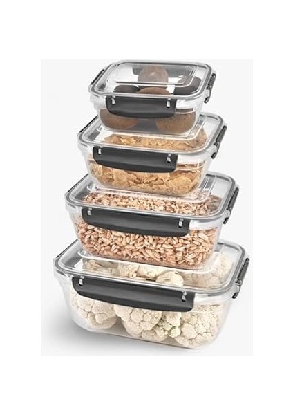 Home Kilitli Sızdırmaz Saklama Kabı Seti, Buzdolabı Için Sebze ve Meyve Saklama Kabı, Uzun Ömürlü Tazelik, Dayanıklı ve Şeffaf Tasarım Bpa Içermez (4 Parça)