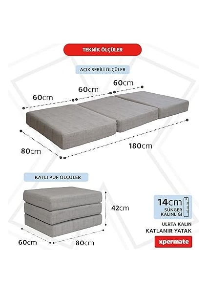 Ultra Kalın Katlanır Sünger Yatak, Yer Yatağı, Katlanır Yer Minderi, Misafir Yatağı(Gri, 80X180X14) fiyatları