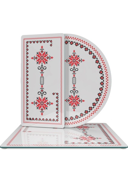 Cam Sunum Servis Tabağı 3'lü Karma Set Kanaviçe Desenli fiyatları