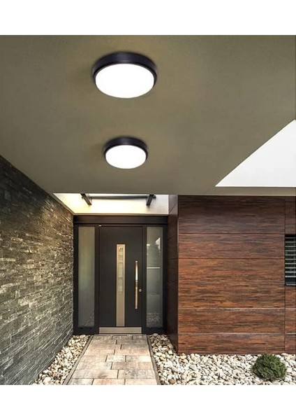 Artos Siyah LED Nem Su Geçirmez Banyo Bahçe Balkon Modern Tavan Duvar Lambası Beyaz Işık 6500K IP65 Dış Mekan Kullanıma Uygun
