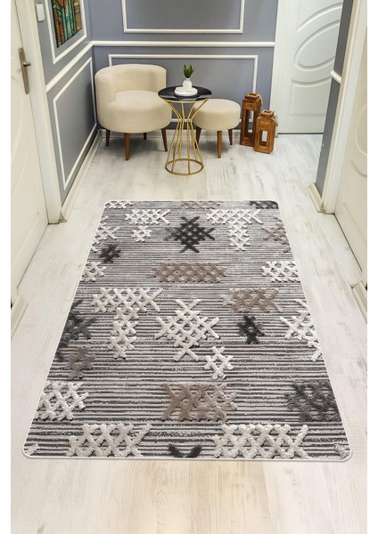 Modern Desenli Süngerli Kaymaz Dot Taban Dijital Baskı Halı H0830