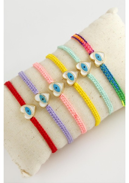 Kalp Göz Makrome Örgülü Bileklik