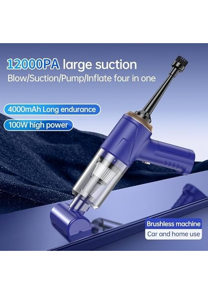 Araba Süpürgesi Dahili Işıklı Taşınabilir Kablosuz, Şarj Edilebilir Süpürge, 18000 Pa Yüksek Güçlü Fırçasız Motor, 4000MAH, Ev, Ofis, Bilgisayar Için Çoklu Başlıklı LT-145 Lacivert fırsatları