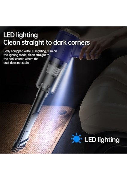 Araba Süpürgesi Dahili Işıklı Taşınabilir Kablosuz, Şarj Edilebilir Süpürge, 18000 Pa Yüksek Güçlü Fırçasız Motor, 4000MAH, Ev, Ofis, Bilgisayar Için Çoklu Başlıklı LT-145 Lacivert indirimleri