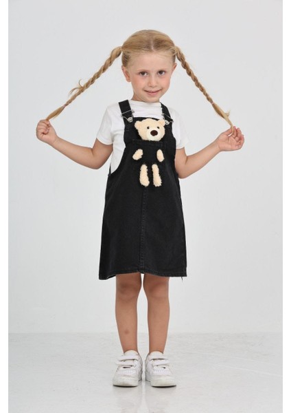 Ayıcıklı Kız Çocuk Kot Jile Siyah