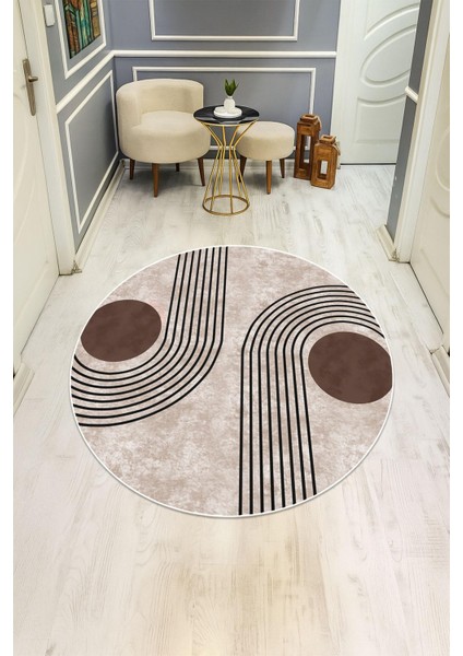 Yuvarlak Modern Desenli Dijital Baskı Kaymaz Tabanlı Halı H0821