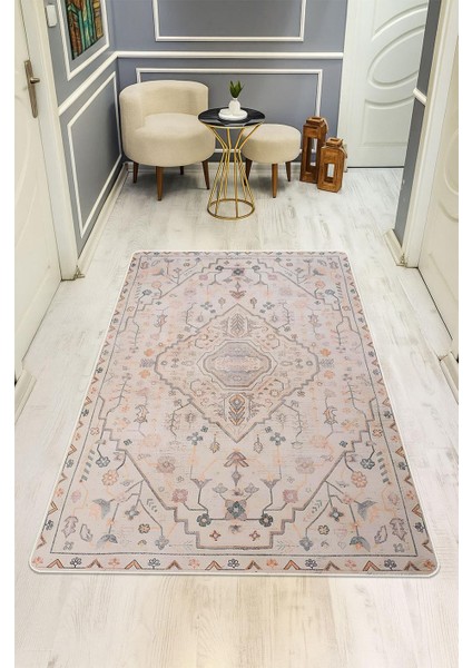 Parlak Kadife Kumaş Vıntage Dijital Baskı Dot Kaymaz Tabanlı Halı H0826